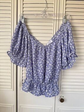 Sienna Sky Floral Puff-Sleeve Peplum Blouse